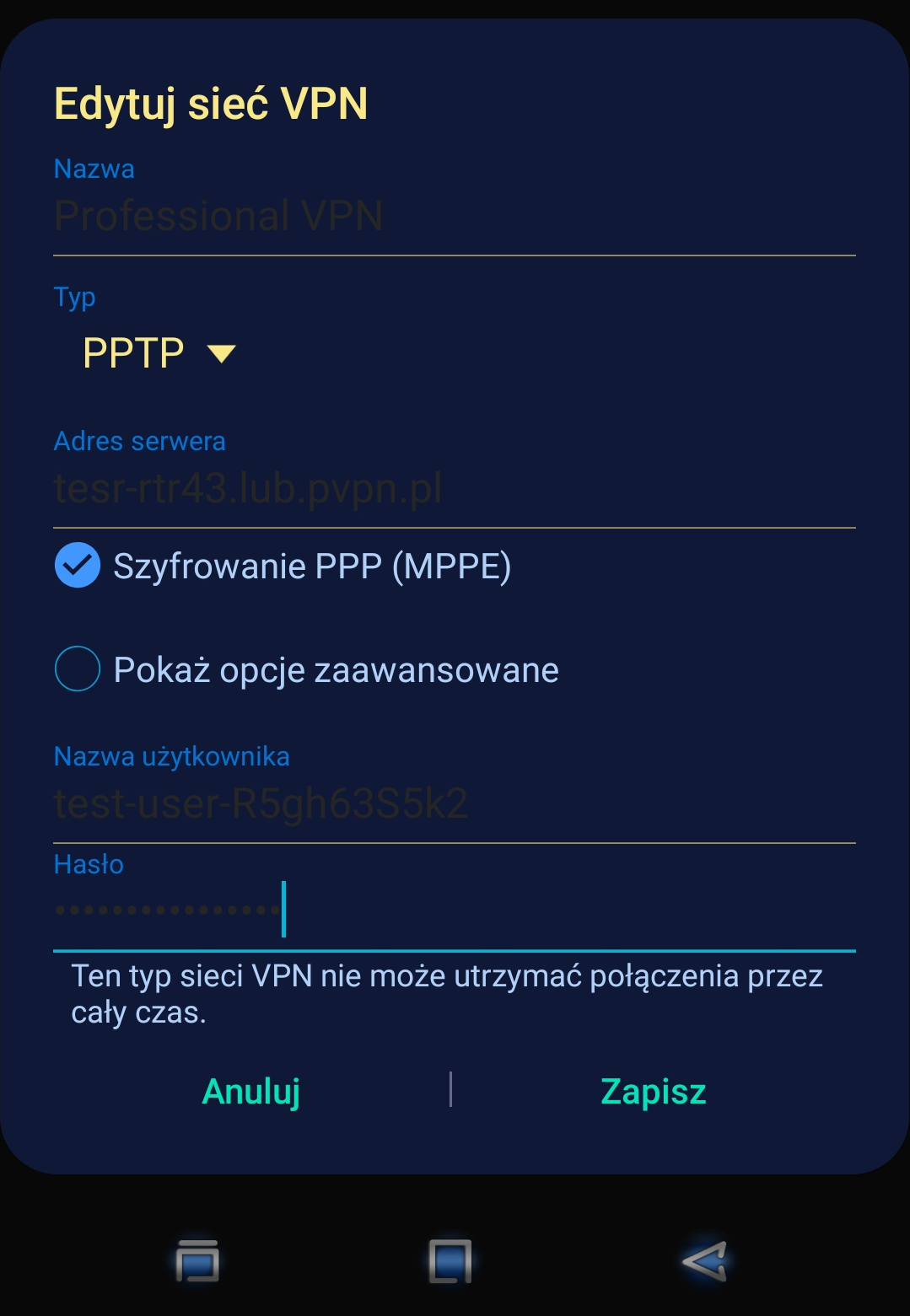 Połączenia sieciowe VPN w systemie Android